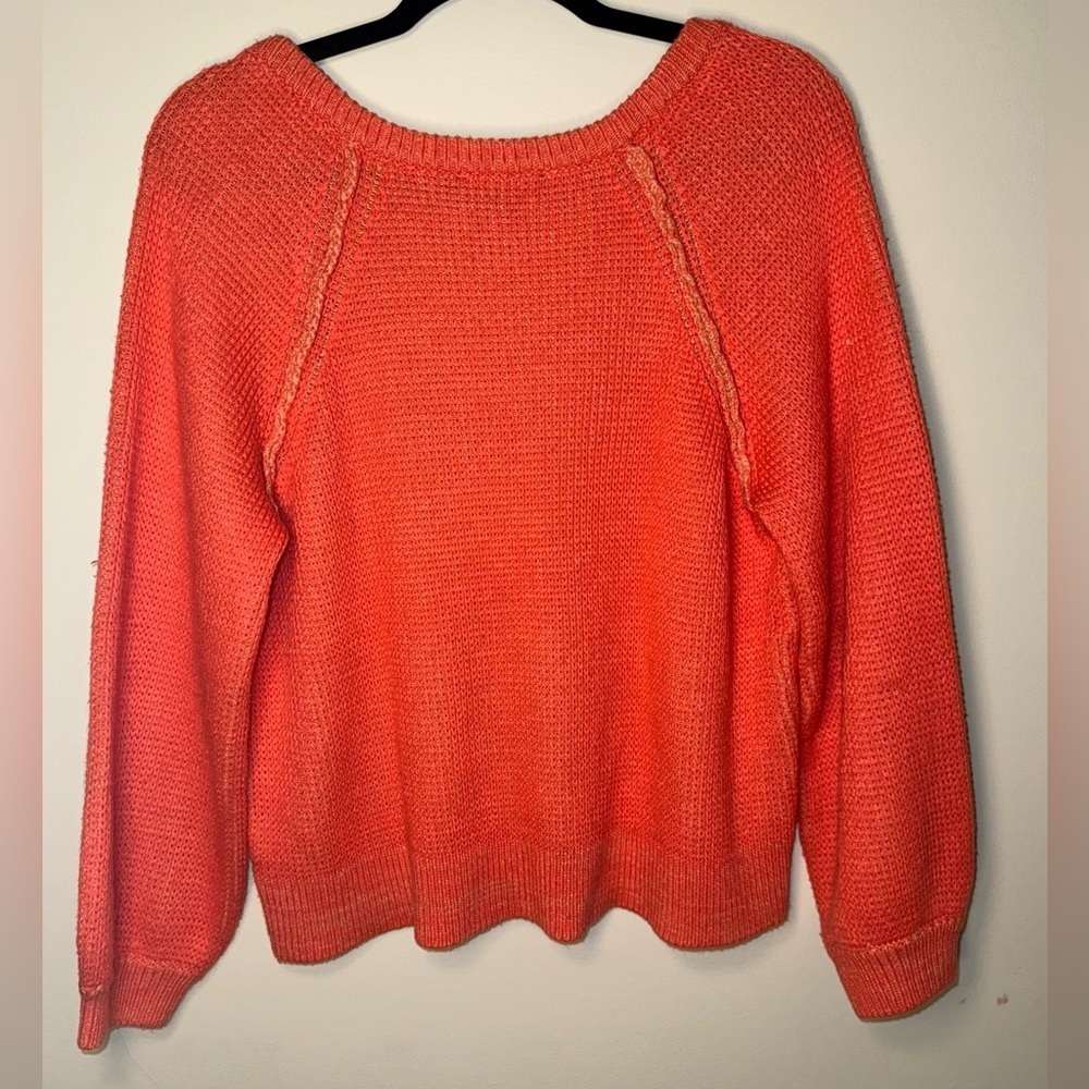Lulu's Cozy Pink Coral V-Neck Sweater - Picture 5 of 5